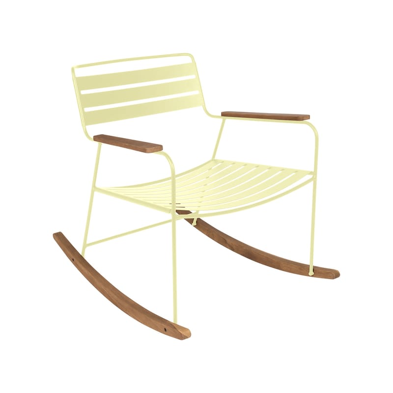 Mobilier - Fauteuils - Rocking chair Surprising métal jaune / teck - Fermob - Citron givré - Acier, Teck