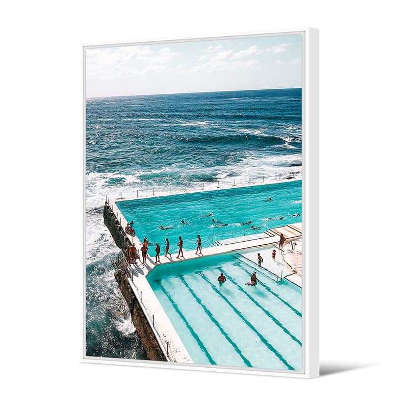 Décoration - Stickers, papiers peints & posters - Toile encadrée Bondi Beach tissu bleu / 80 x 120 cm - PÔDEVACHE - Piscine sur l\'océan / Bleu - Pin, Toile