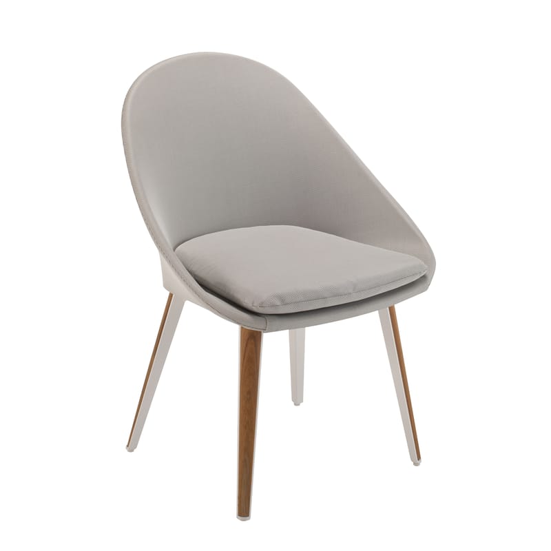 Furniture - Chairs - Vanity Upholstered dining chair textile grey Fabric & teak - Vlaemynck - Grey / White & teak - Lacquered aluminium, Polyurethane foam, Sling canvas, Teak