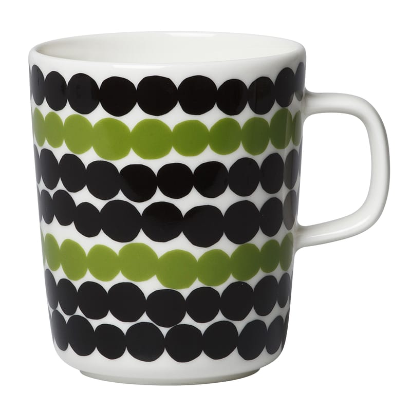 Tisch und Küche - Tassen und Becher - Becher Oiva Siirtolapuutarha keramik weiß grün schwarz / 25 cl - Marimekko - Räsymatto / schwarz, weiß & grün - Sandstein
