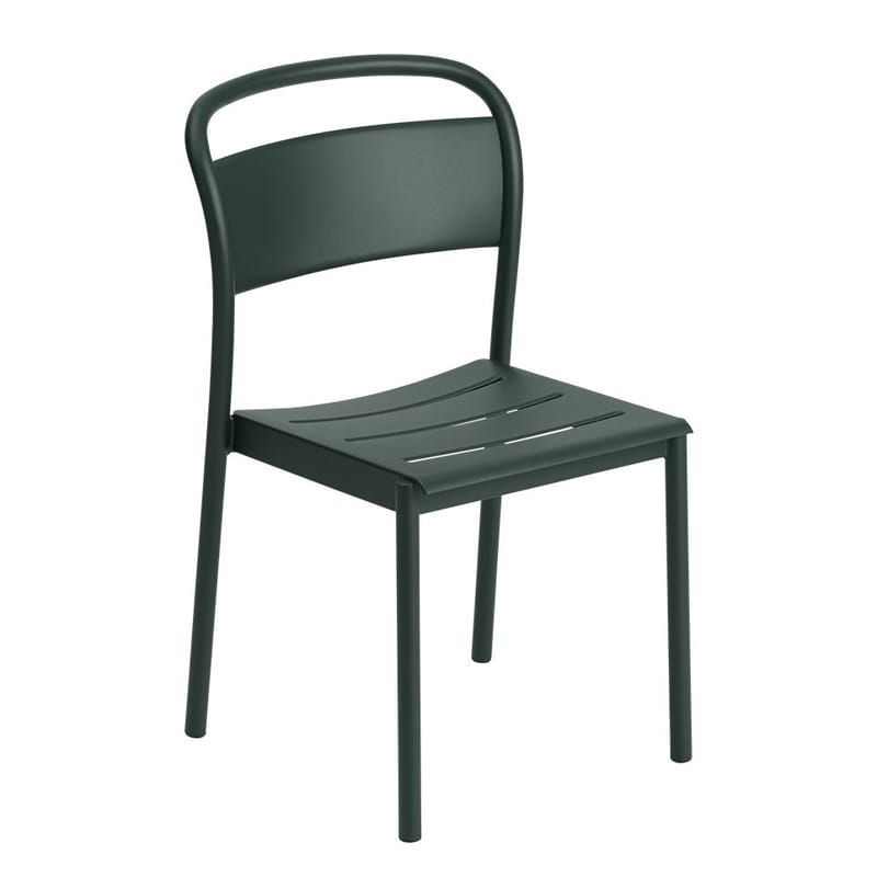 Mobilier - Chaises, fauteuils de salle à manger - Chaise empilable Linear métal vert - Muuto - Vert foncé - Acier