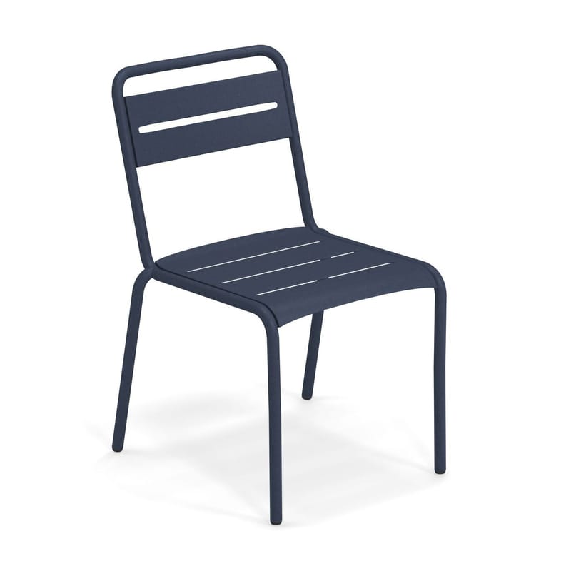 Mobilier - Chaises, fauteuils de salle à manger - Chaise empilable Star métal bleu / Aluminium - Emu - Bleu foncé - Aluminium