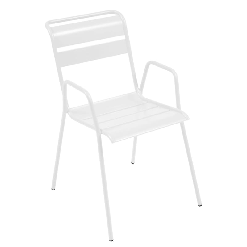 Mobilier - Chaises, fauteuils de salle à manger - Fauteuil bridge empilable Monceau métal blanc / L 52 cm - Fermob - Blanc coton - Acier peint