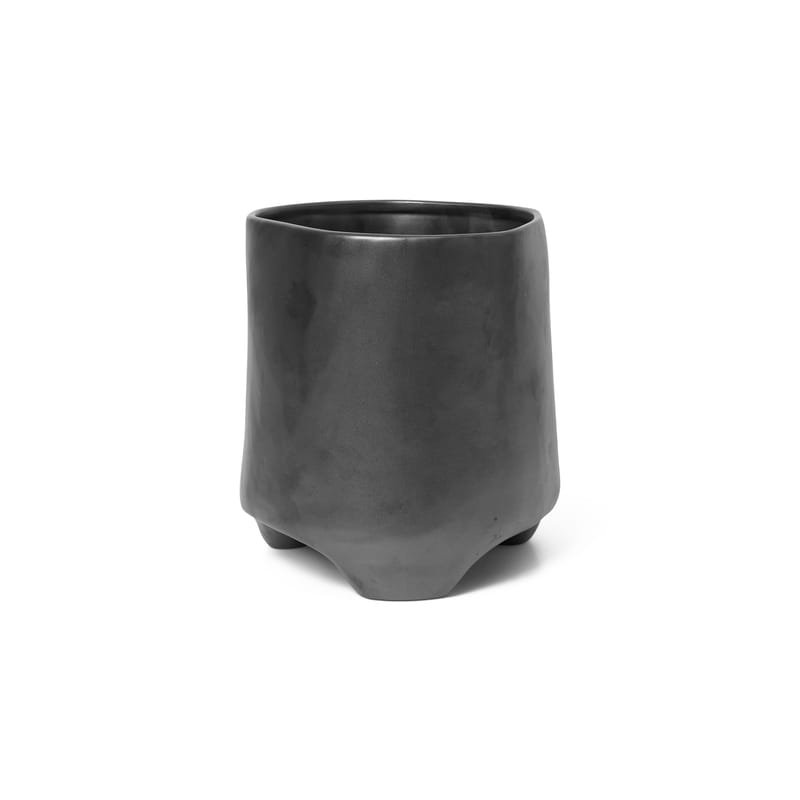 Décoration - Pots et plantes - Pot de fleurs Esca Medium céramique noir / Ø 19 x H 21 cm - Grès - Ferm Living - Ø 19 x H 21 cm / Noir - Porcelaine émaillée