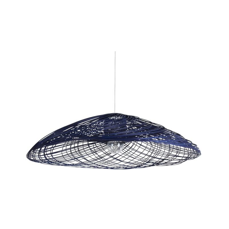 Luminaire - Suspensions - Suspension Satélise S / Rotin - Ø 45 cm - Forestier - Bleu - Rotin, Tissu