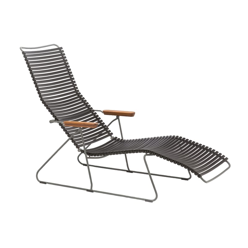 Jardin - Bains de soleil, chaises longues et hamacs - Transat inclinable Click plastique noir / 7 positions - Accoudoirs - Houe - Noir - Bambou, Métal, Plastique