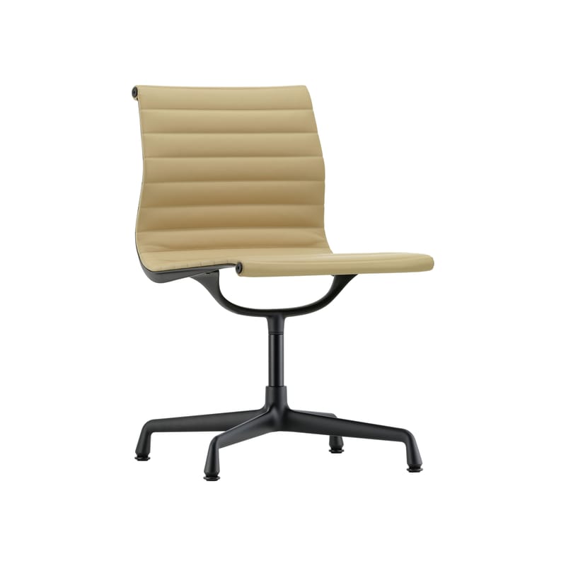 Mobilier - Fauteuils de bureau - Chaise de bureau Aluminium Chair EA101 cuir marron / Eames, 1958 - NON pivotant - Vitra - Cajou (cuir) / Noir - Aluminium injecté, Cuir de vache, Mousse polyuréthane
