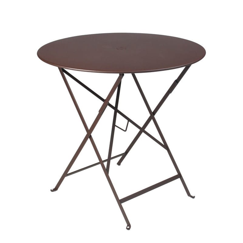 Outdoor - Garden Tables - Bistro Foldable table metal brown Ø 77cm - Foldable - With umbrella hole - Fermob - Russet - Lacquered steel