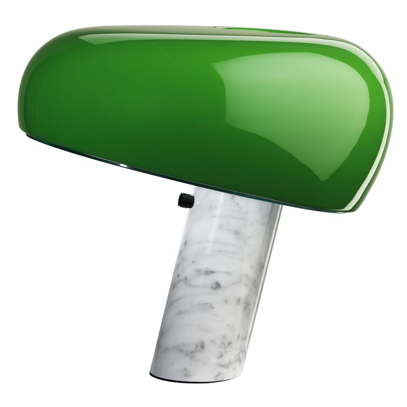 Luminaire - Lampes de table - Lampe de table Snoopy métal pierre vert / Edition limitée - Base marbre / Castiglioni, 1967 - Flos - Vert brillant / Base blanche - Marbre de Carrare, Métal émaillé