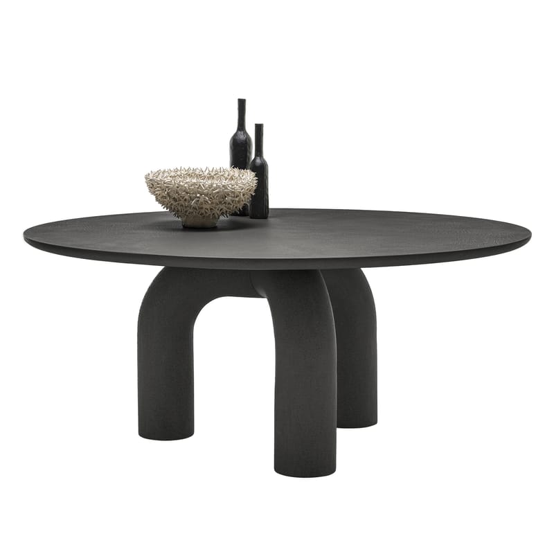 Mobilier - Tables - Table ronde Elephante pierre noir / Ø 160 cm - Mogg - Noir (finition granuleuse) - Bois, Enduit minéral, Polyuréthane