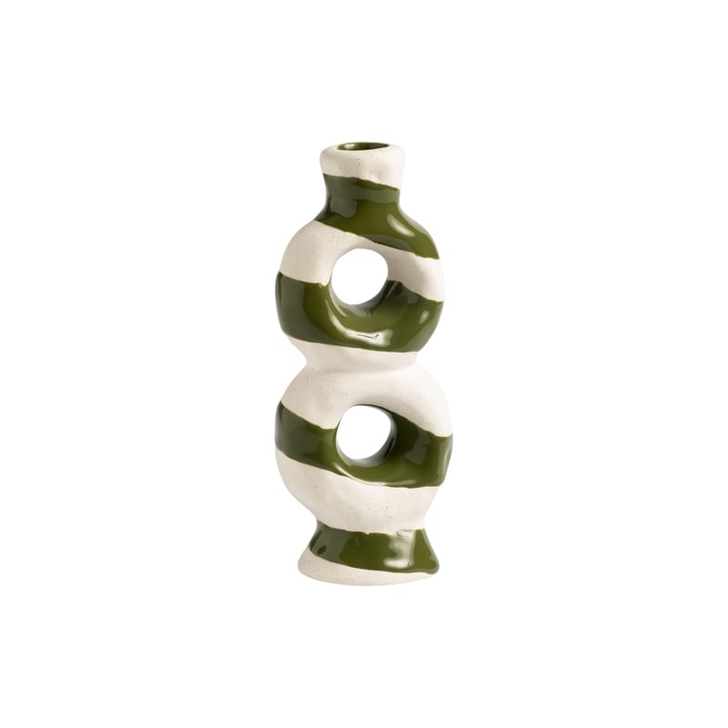 Décoration - Bougeoirs, photophores - Bougeoir Loop céramique vert / L 8 x H 18 cm - & klevering - Vert & blanc - Céramique