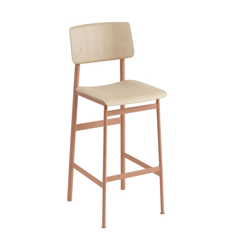 Mobilier - Tabourets de bar - Chaise de bar Loft bois naturel / H 75 cm - Muuto - Rose poudré / Chêne - Acier laqué époxy, Contreplaqué de chêne verni