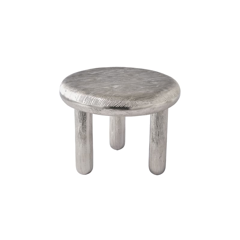Furniture - Coffee Tables - Thick Disk Coffee table grey silver metal / Ø 60 x H 46 cm - Ribbed aluminium - Pols Potten - Silver - Aluminium with nickel veneer