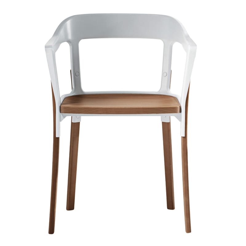 Mobilier - Chaises, fauteuils de salle à manger - Fauteuil Steelwood     / Bouroullec, 2008 - Magis - Blanc / hêtre - Acier verni, Hêtre