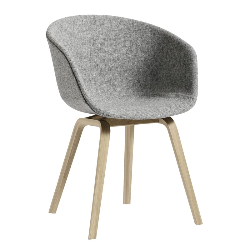 Furniture - Chairs - About a chair AAC23 Padded armchair textile grey natural wood / Integral fabric & matt varnished oak - Hay - Grey (Hallingdal 130) / Matt varnished oak - Foam, Hallingdal fabric, Polypropylene, Varnished matte oak plywood