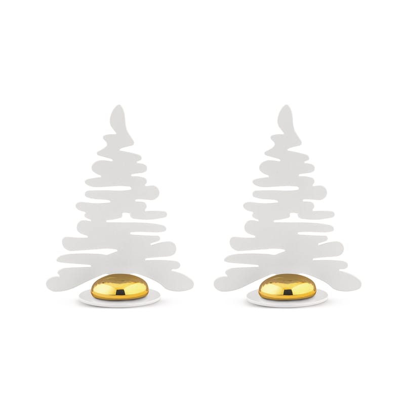 Table et cuisine - Accessoires cuisine - Porte-nom Barkplace Tree métal blanc / Set de 2 sapins en acier - H 8 cm - Alessi - Blanc & or - Acier, Porcelaine