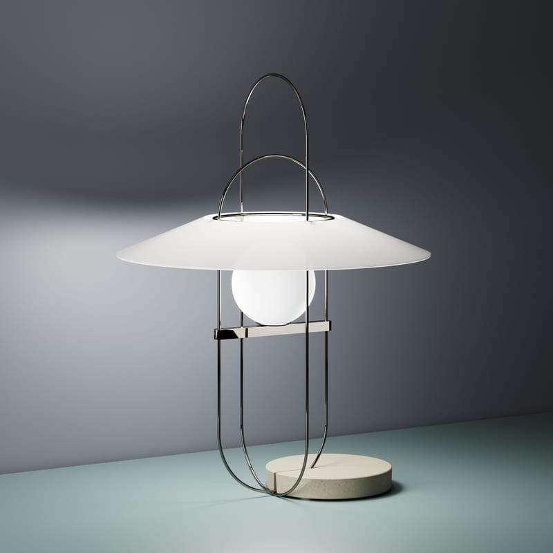 Lighting - Table Lamps - Setareh LED Table lamp glass metal / LED - Ø 45 x H 61 cm - Fontana Arte - Chromed, Grey, white - concrete, Metal, Mouth blown glass