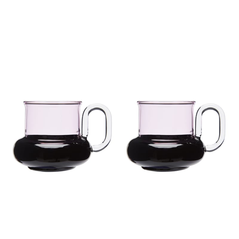 Table et cuisine - Tasses et mugs - Tasse à thé Bump verre rose / Set de 2 - Verre soufflé - Tom Dixon - Rose & noir - Verre borosilicate soufflé