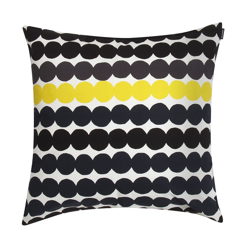 Decoration - Cushions & Poufs - Räsymatto Cushion cover textile black white yellow / 50 x 50 cm - Marimekko - Räsymatto / Noir & jaune - Cotton