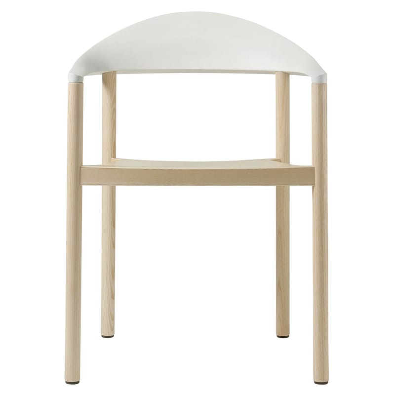 Mobilier - Chaises, fauteuils de salle à manger - Fauteuil empilable Monza plastique blanc bois naturel - Plank - Bois naturel / Dossier blanc - Frêne verni, Polypropylène