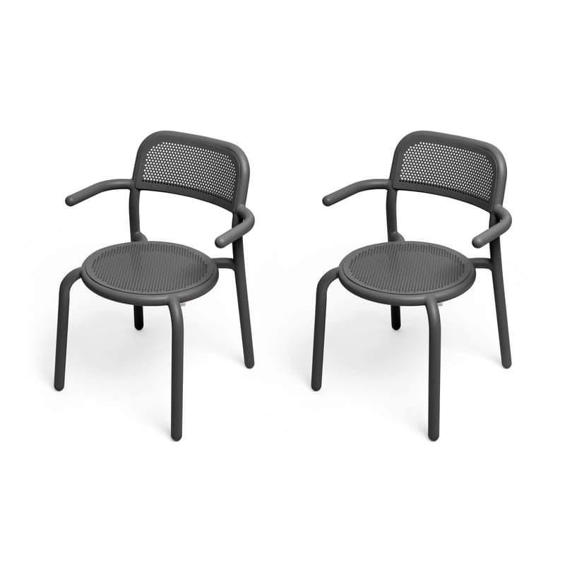 Mobilier - Chaises, fauteuils de salle à manger - Fauteuil empilable Toní métal noir / Set de 2 - Fatboy - Anthracite - Aluminium