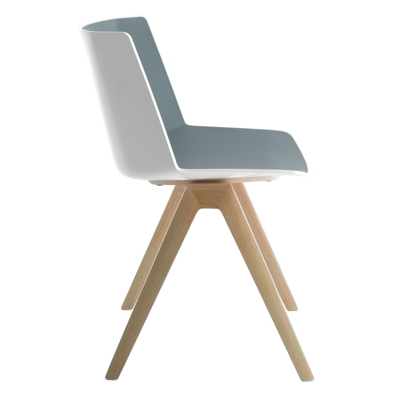 Möbel - Stühle  - Stuhl Aïku plastikmaterial weiß blau holz natur / Stuhlbeine aus Eiche - MDF Italia - Weiß & Innenseite blau / Stuhlbeine Eiche - massive Eiche, Polypropylen