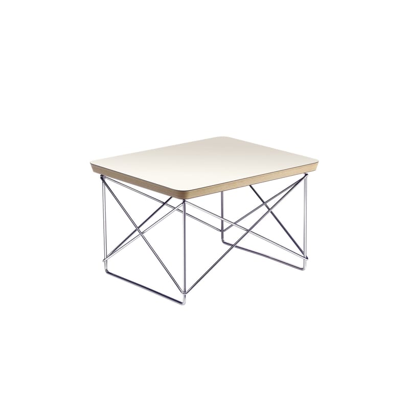 Mobilier - Tables basses - Table d\'appoint Occasional Table LTR plastique blanc / By Charles & Ray Eames, 1950 - Vitra - Blanc / Pied chromé - Acier chromé, HPL