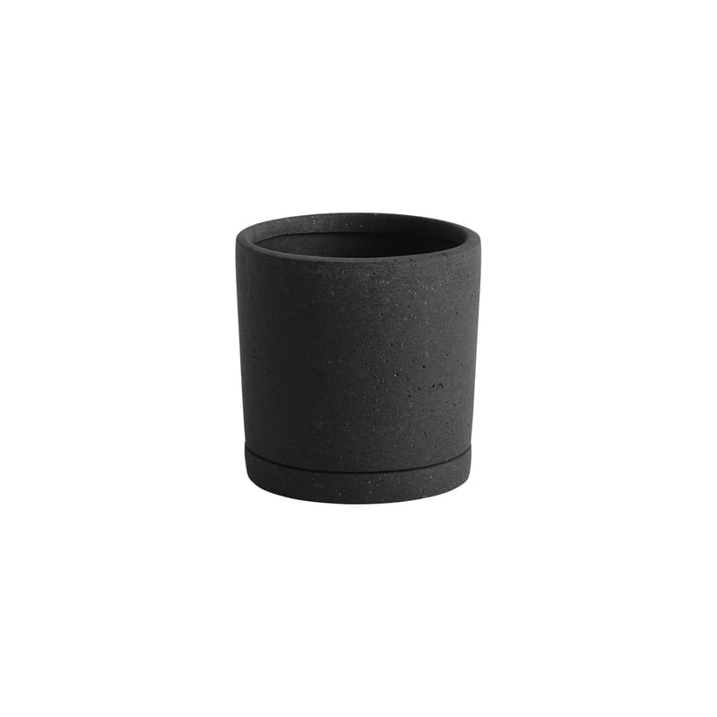 Décoration - Pots et plantes - Pot de fleurs Medium pierre matériau composite noir / Ø 14 x H 14 cm - Polystone / Soucoupe intégrée - Hay - Noir - Polystone