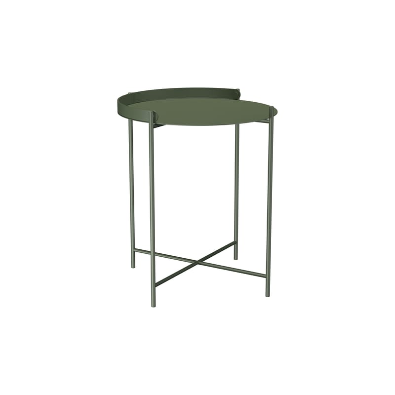 Mobilier - Tables basses - Table d\'appoint Edge métal vert / Poignée rabattable -Ø 46 x H 53 cm - Houe - Vert olive - Acier thermolaqué