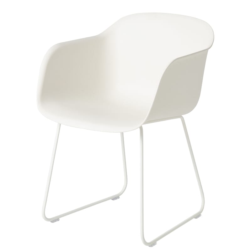 Mobilier - Chaises, fauteuils de salle à manger - Fauteuil Fiber plastique blanc / Pied traîneau - Muuto - Blanc / Pieds blancs - Acier peint, Matériau composite recyclé
