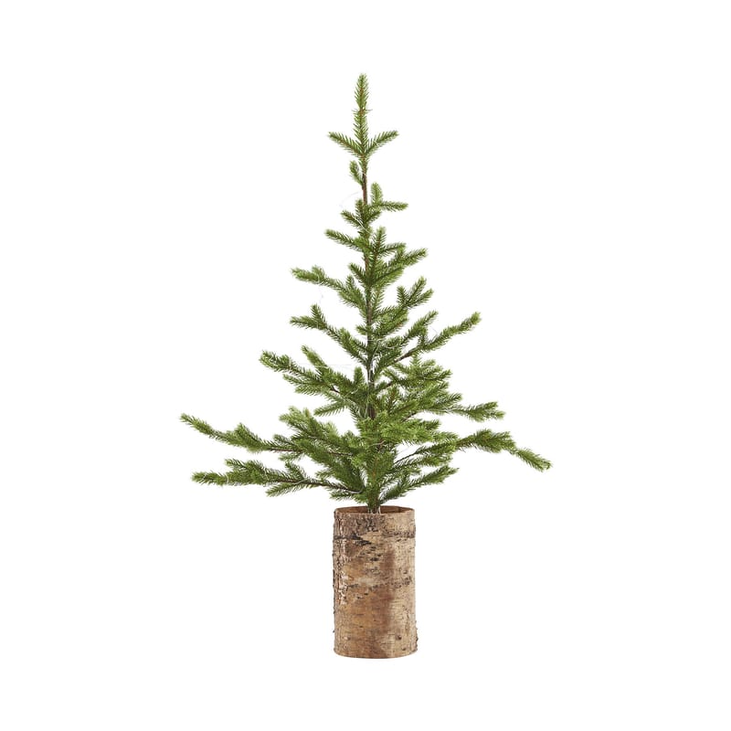 Weihnachtsgeschenke  - Weihnachten um jeden Preis - Künstlicher Baum  plastikmaterial weiß grün holz natur / Mit Holzständer & LED-Lichtergirlande - H 90 cm - House Doctor - Grün / Ständer Birkenholz - Birke, Plastikmaterial
