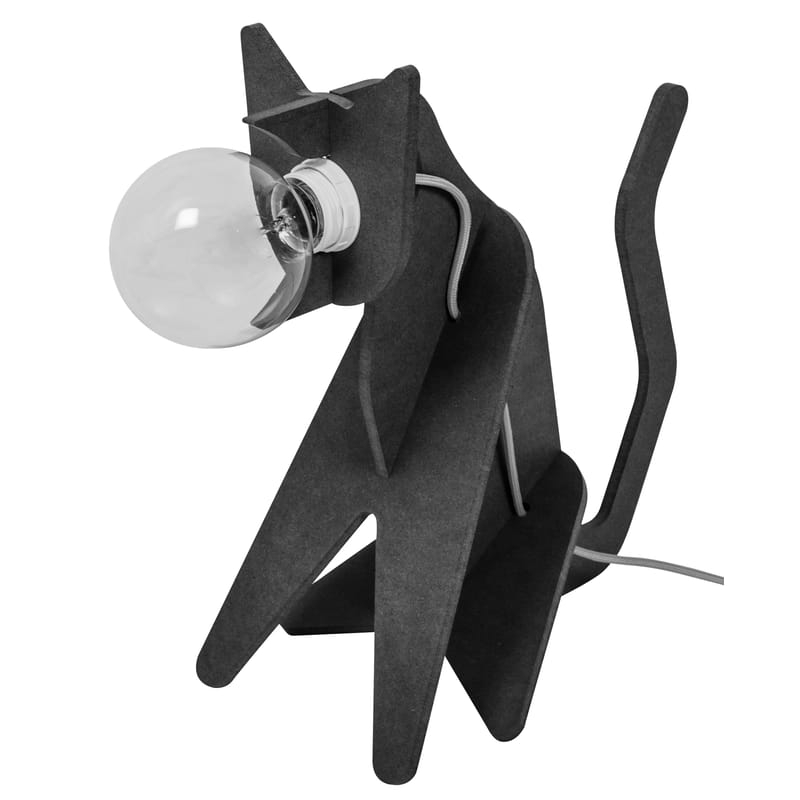 Décoration - Pour les enfants - Lampe de table Get out / Chat bois noir - ENOstudio - Noir - Câble gris - Medium teinté