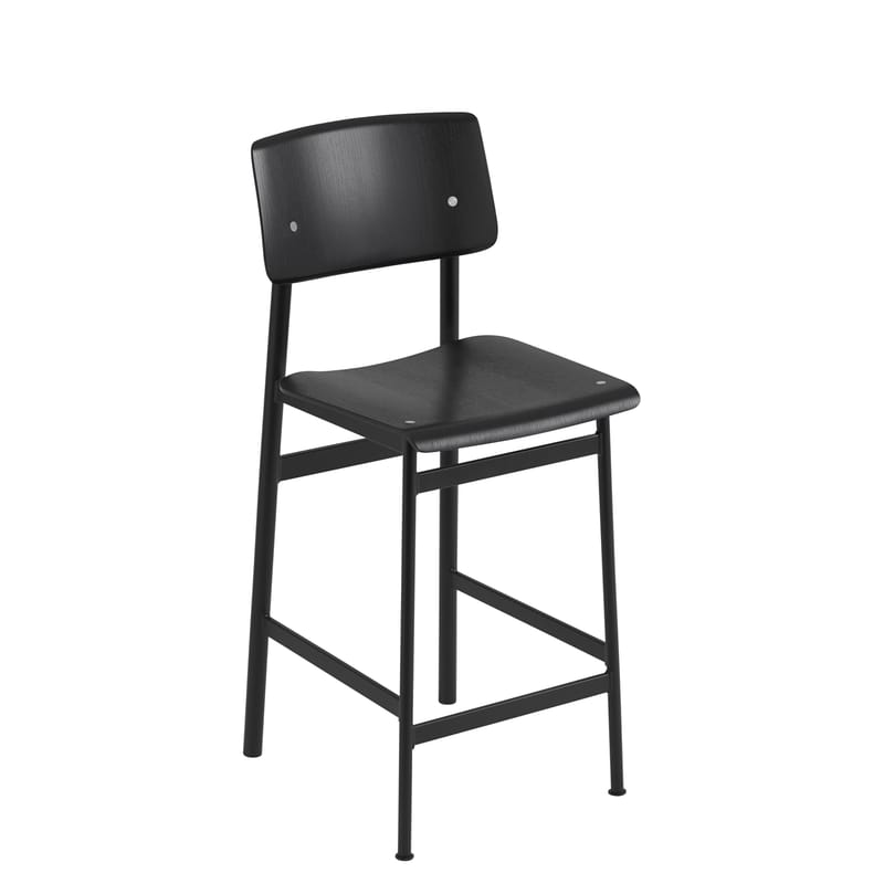 Mobilier - Tabourets de bar - Chaise de bar Loft bois noir / H 65 cm - Muuto - Noir / Noir - Acier laqué époxy, Contreplaqué de chêne teinté
