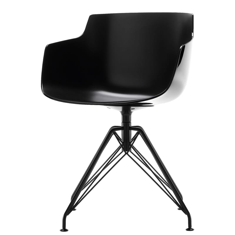 Mobilier - Chaises, fauteuils de salle à manger - Fauteuil pivotant Flow Slim plastique noir / 4 pieds LEM - MDF Italia - Noir / Piètement graphite - Acier peint, Polycarbonate