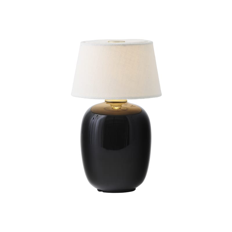 Luminaire - Lampes de table - Lampe sans fil rechargeable Torso céramique noir / Ø 12 x H 20 cm - Audo Copenhagen - Noir - Céramique, Laiton, Lin