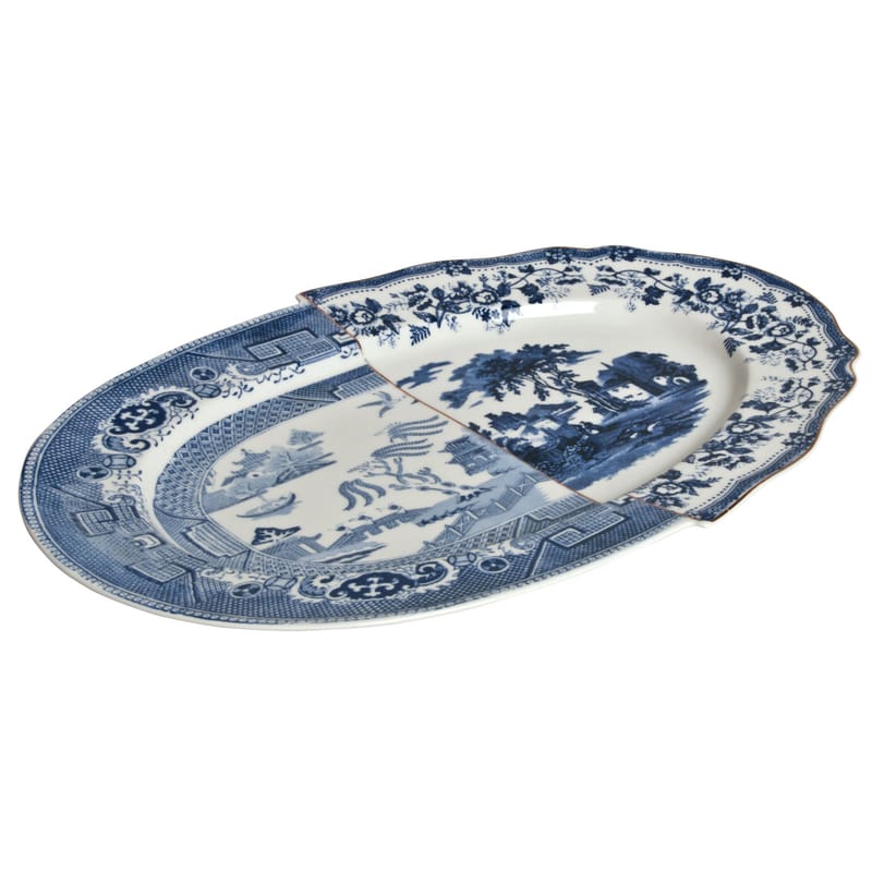 Table et cuisine - Plateaux et plats de service - Plat Hybrid Diomira céramique bleu / 37 x 24 cm - Seletti - Bleu - Porcelaine Bone China