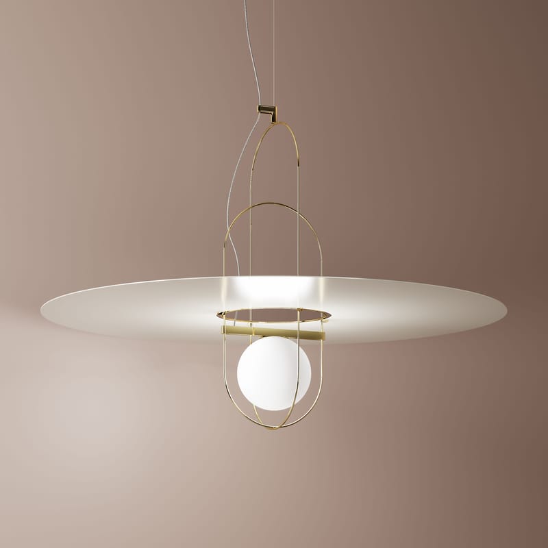 Luminaire - Suspensions - Suspension Setareh métal verre blanc or / LED - Ø 100 x H 55 cm - Fontana Arte - Or & blanc - Métal, Verre soufflé bouche
