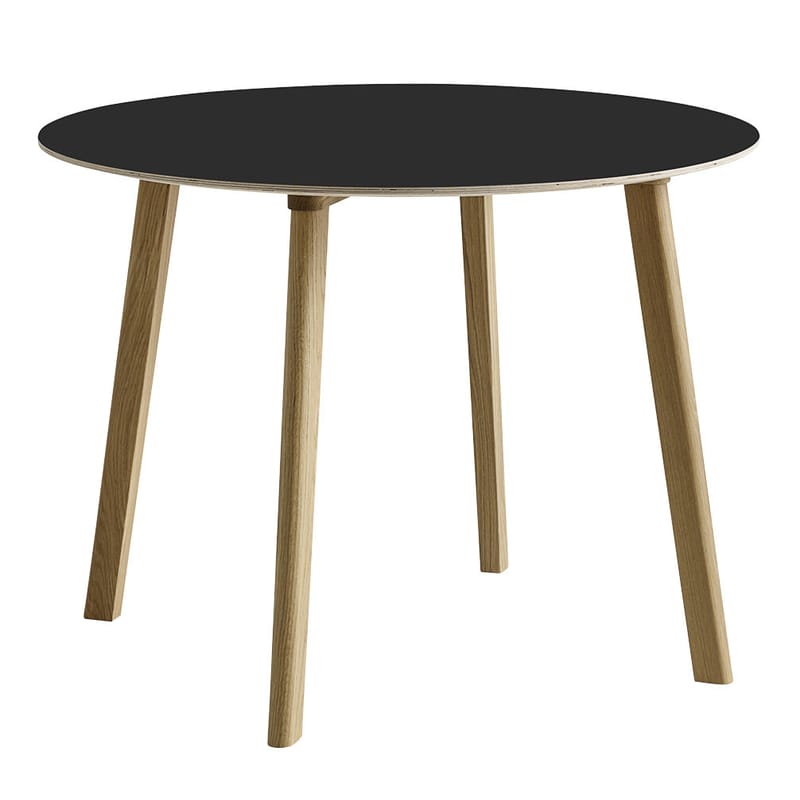 Mobilier - Tables - Table ronde Copenhague CPH DEUX 220 / Laminé - Ø 98 cm - Hay - Noir  (laminé) / Chêne naturel - Hêtre massif, Stratifié recouvert de laminé plastique