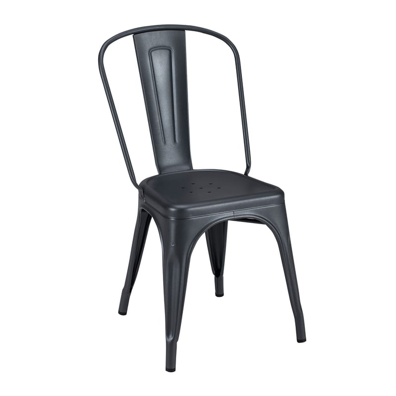 Mobilier - Chaises, fauteuils de salle à manger - Chaise empilable A Outdoor métal gris / Inox Couleur - Pour l\'extérieur - Tolix - Graphite (mat fine texture) - Acier inoxydable laqué