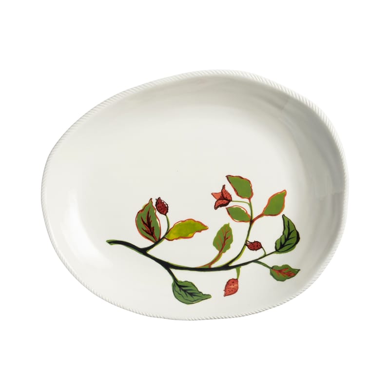 Table et cuisine - Plateaux et plats de service - Plat Autumn Large céramique blanc / 31.5 x 25.5 cm - Porcelaine - & klevering - Large / Blanc & motif vert - Porcelaine