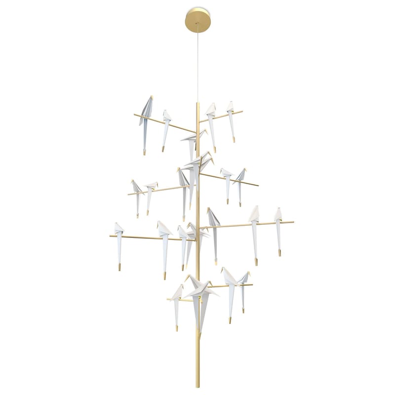 Luminaire - Suspensions - Suspension Perch Light Tree LED plastique blanc or métal / Oiseaux mobiles - Ø 170 x H 270 cm - Moooi - Blanc & laiton - Acier, Aluminium, Polypropylène