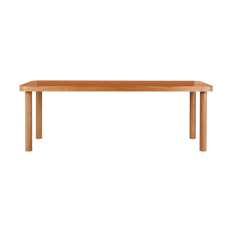 Mobilier - Tables - Table rectangulaire Säule plastique bois orange / 220 x 90 cm - Stratifié brillant & noyer - Wiener GTV Design - Orange brillant / Noyer - Noyer massif, Placage de noyer, Stratifié HPL