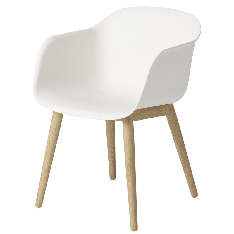 Mobilier - Chaises, fauteuils de salle à manger - Fauteuil Fiber matériau composite blanc bois naturel - Muuto - Blanc / Pieds bois naturel - Chêne, Matériau composite recyclé