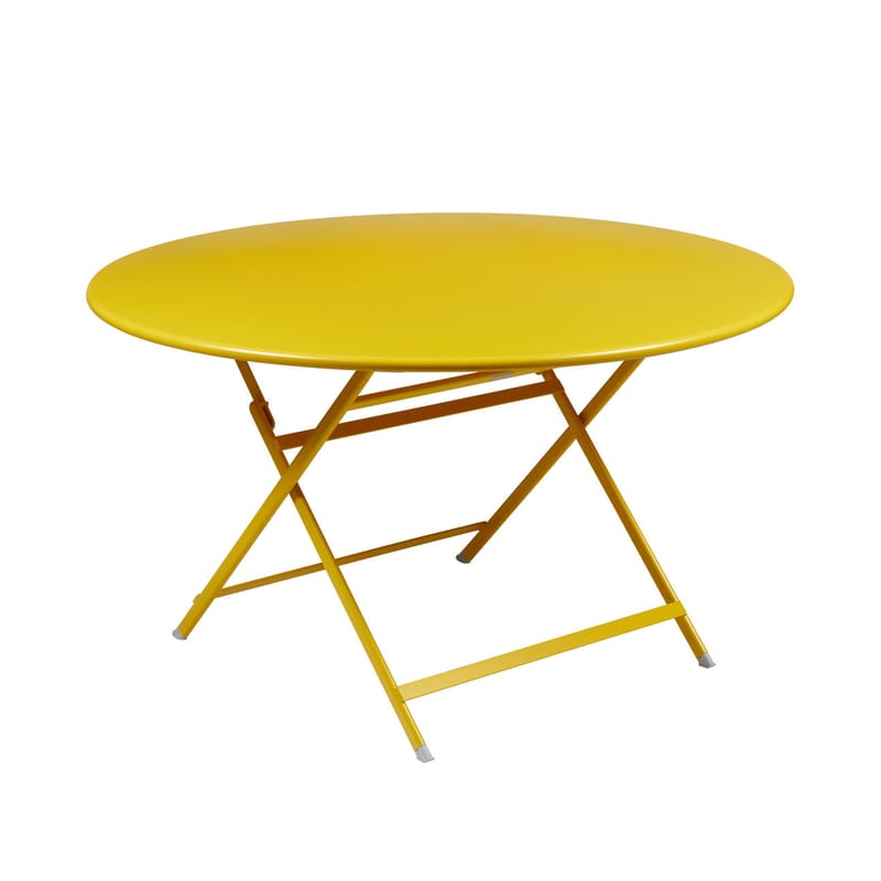 Jardin - Tables de jardin - Table pliante Caractère métal jaune / Ø 128 cm - 7 personnes - Fermob - Miel texturé - Acier laqué