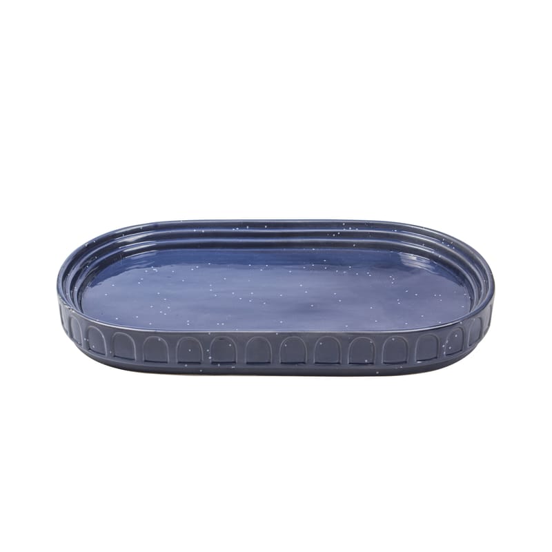 Table et cuisine - Plateaux et plats de service - Plat Hestia céramique bleu / 40 x 26 cm - Doiy - Bleu - Céramique teintée
