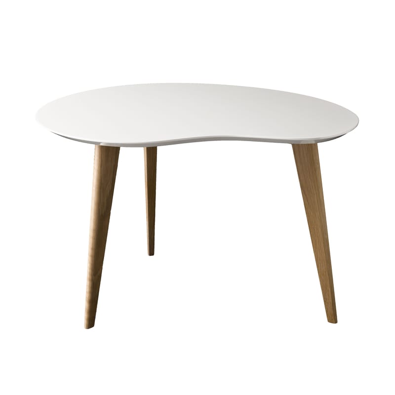 Mobilier - Tables basses - Table basse Lalinde Small haricot bois blanc - Sentou Edition - Blanc / Pieds chêne - Chêne verni, MDF