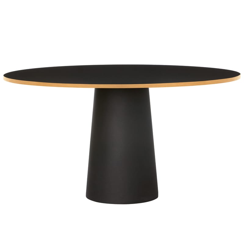 Mobilier - Tables - Table ronde Container plastique bois noir / Ø 140 x H 74 cm - Moooi - Noir / Chant plateau canelle - HPL recouvert de linoleum, Polyéthylène