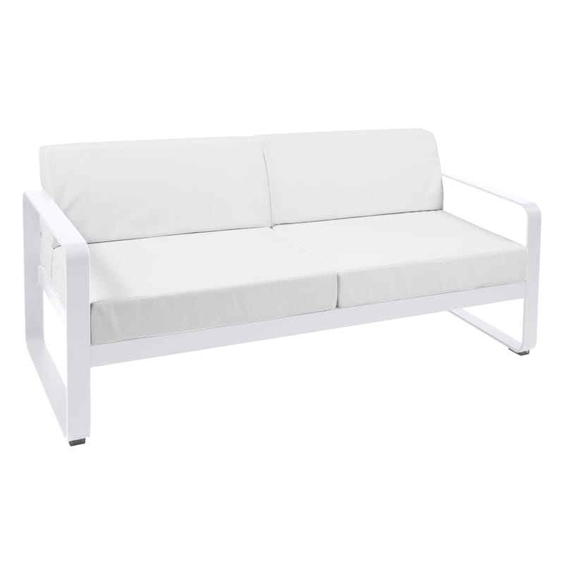Outdoor - Garden sofas - Bellevie 2-seater outdoor sofa metal textile white W 160 cm - Fermob - Cotton white - Acrylic fabric, Foam, Lacquered aluminium