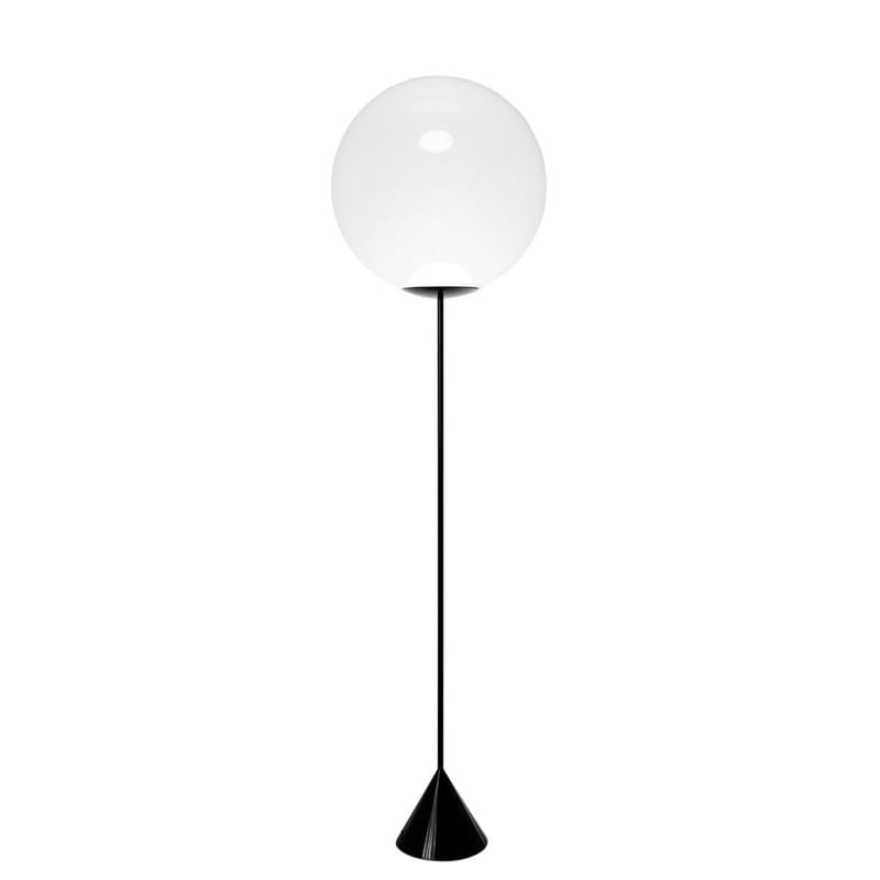 Luminaire - Lampadaires - Lampadaire Opal Cone LED métal noir / H 180 x Ø 50 cm - Tom Dixon - Noir & blanc opalescent - Acier laqué, Fibre de carbone, Polycarbonate opalescent soufflé