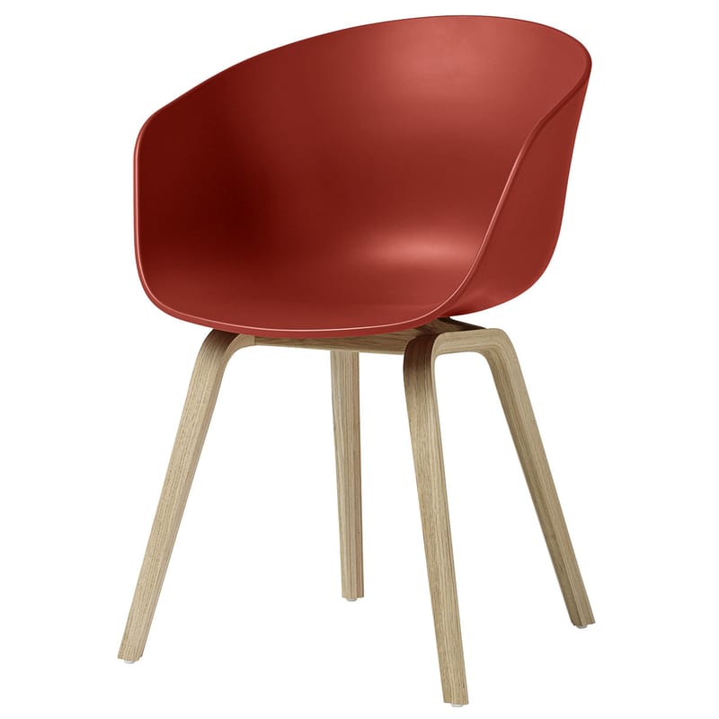 Möbel - Stühle  - Sessel About a chair AAC22 plastikmaterial rot holz natur / Kunststoff & Stuhlbeine aus Holz - Hay - Rot / Stuhlbeine holzfarben - Eiche, mattlackiert, Polypropylen